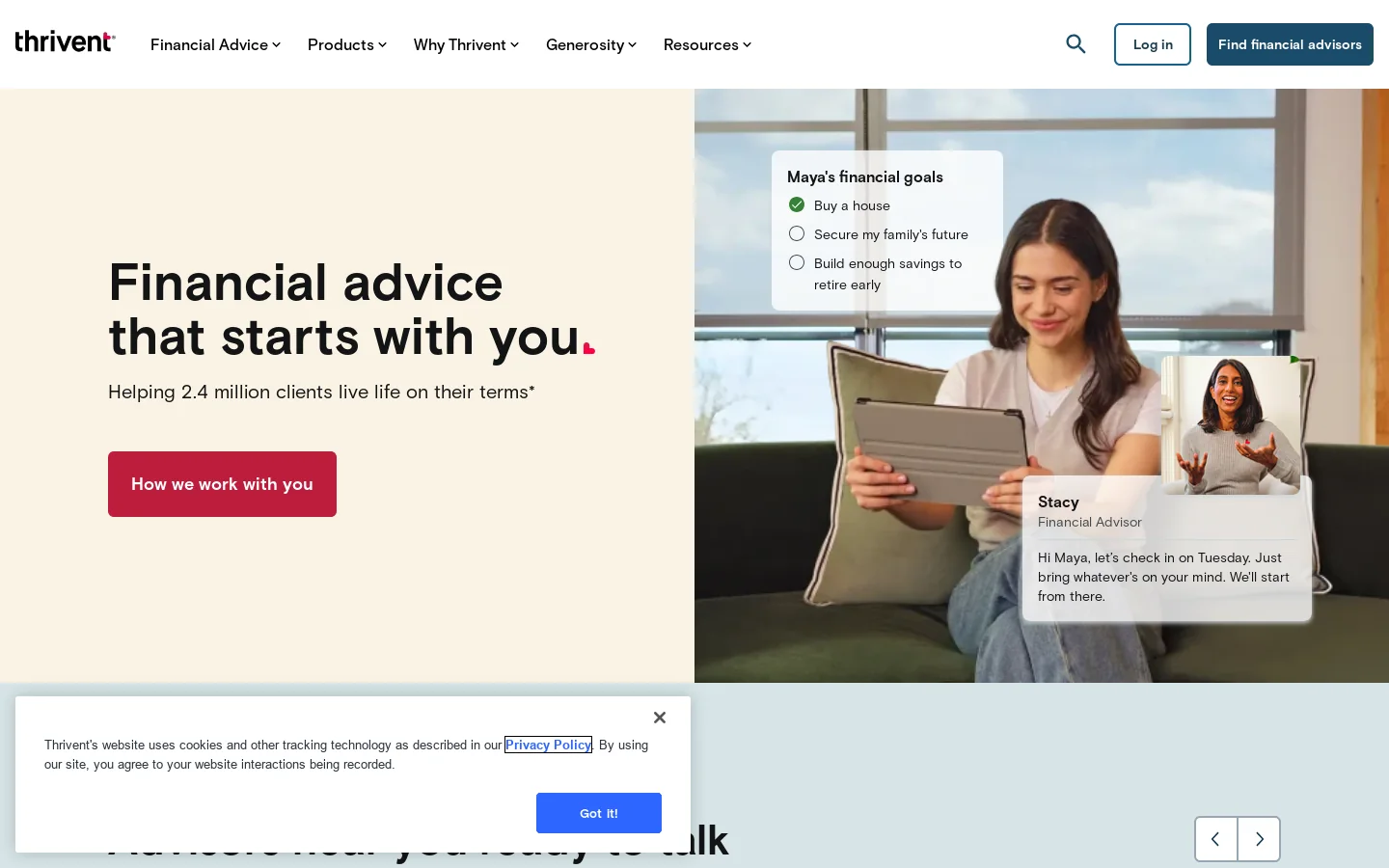 Thrivent Homepage screenshot