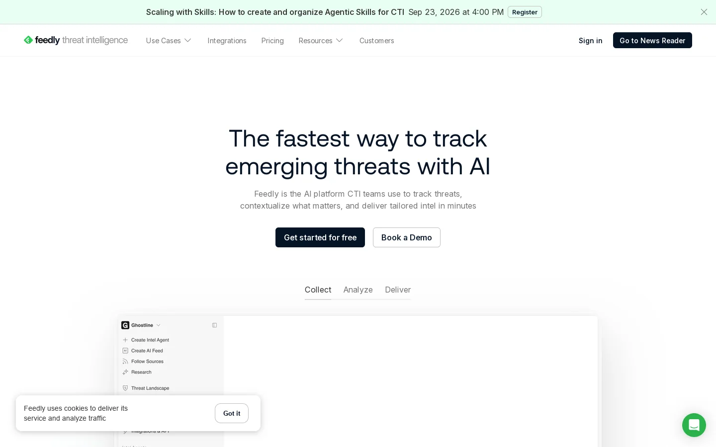 Feedly Threat Intelligence Homepage screenshot