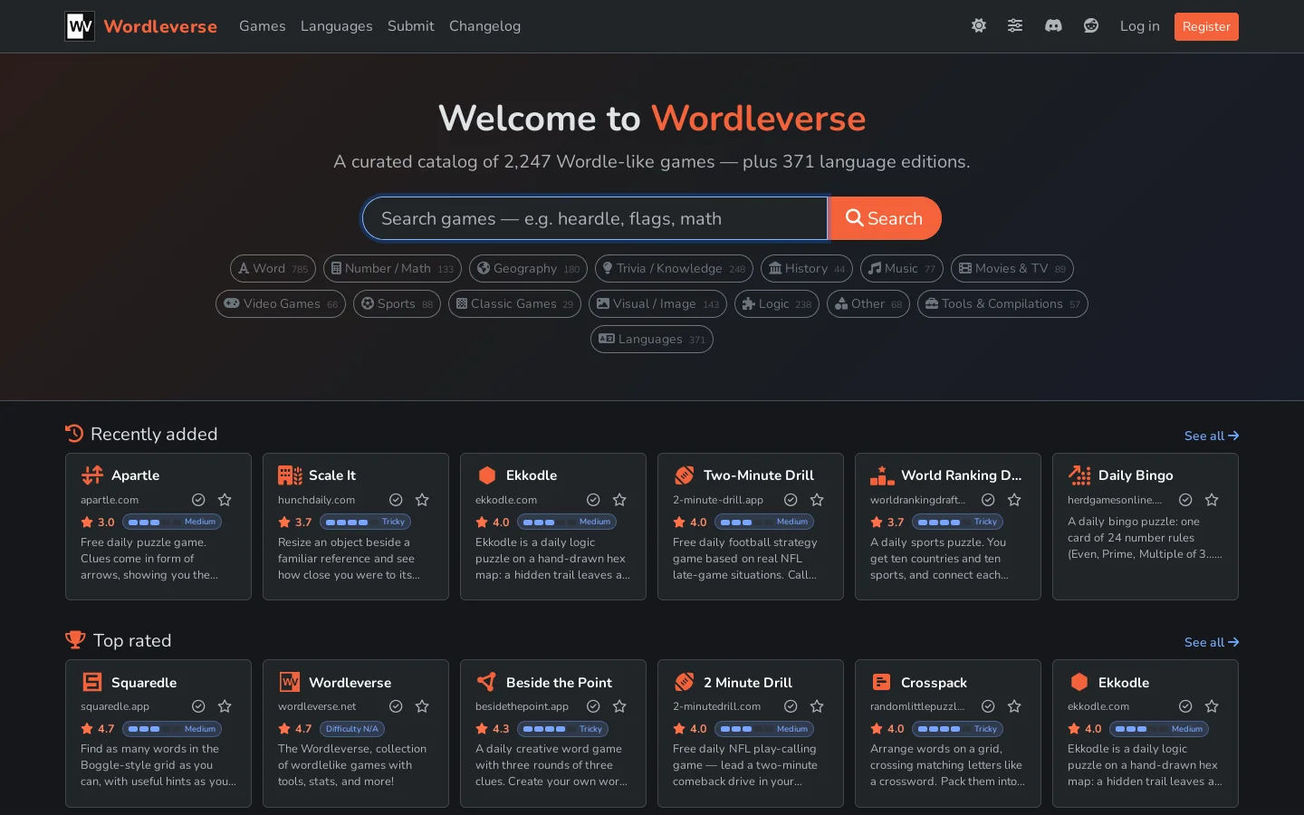 Wordleverse Homepage screenshot