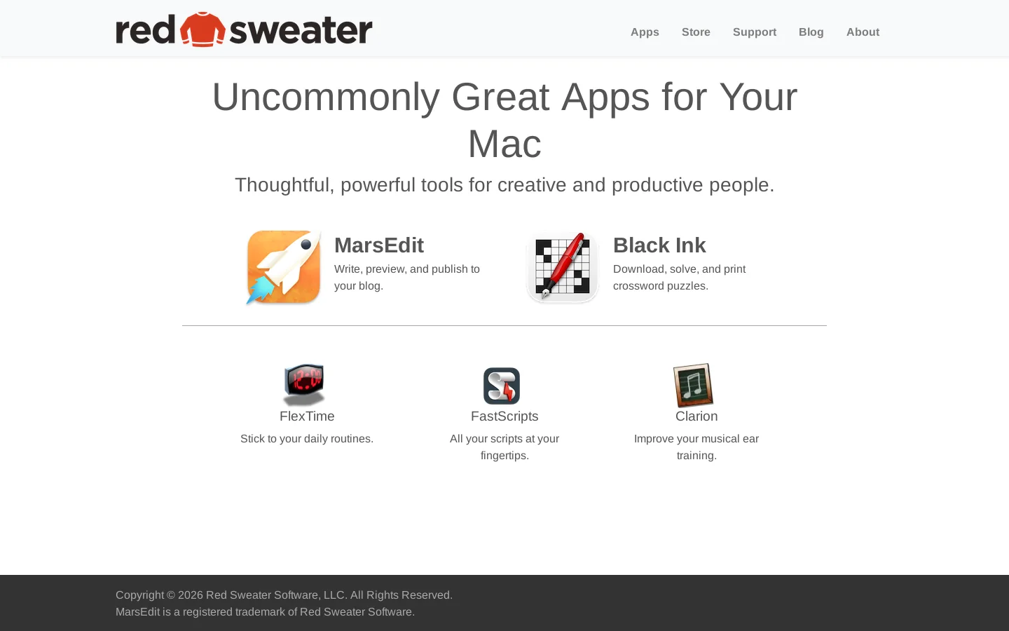 Red Sweater Software Homepage screenshot