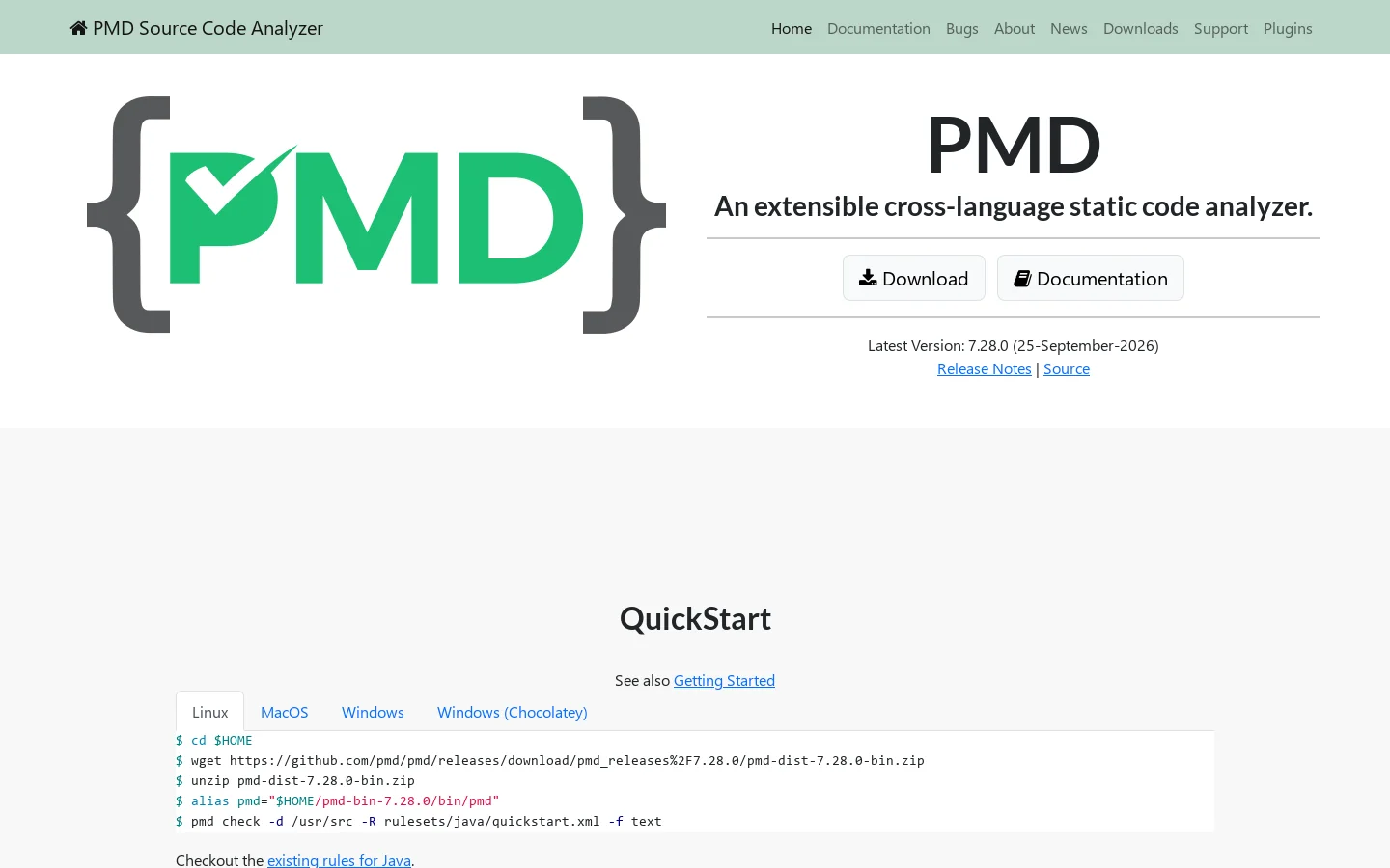 PMD Homepage screenshot