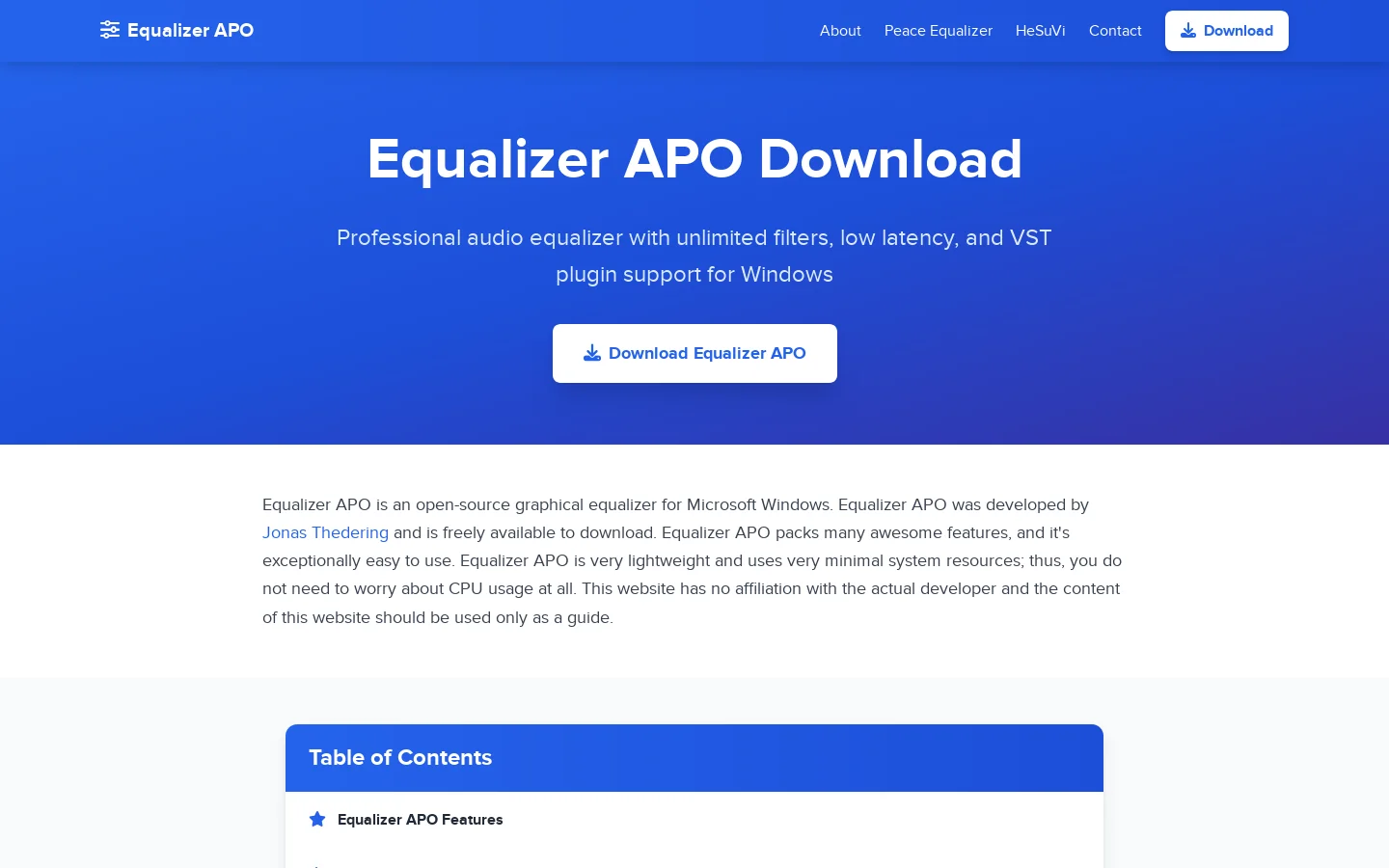Equalizer APO Homepage screenshot