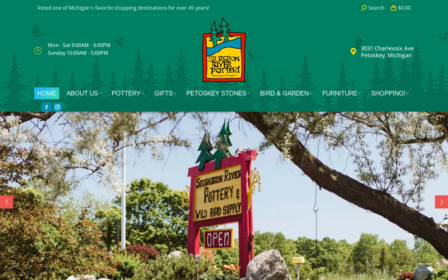 Sturgeon River Pottery of Petoskey Michigan Homepage screenshot