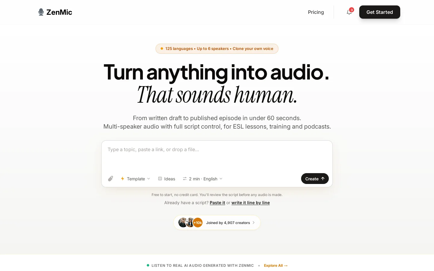 ZenMic Homepage screenshot