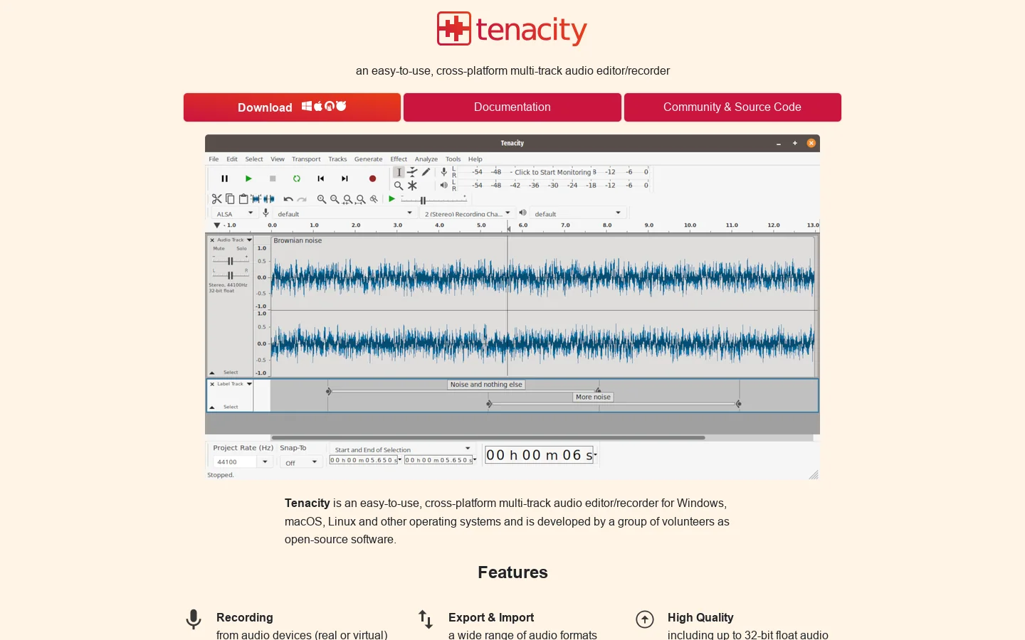 Tenacity Homepage screenshot