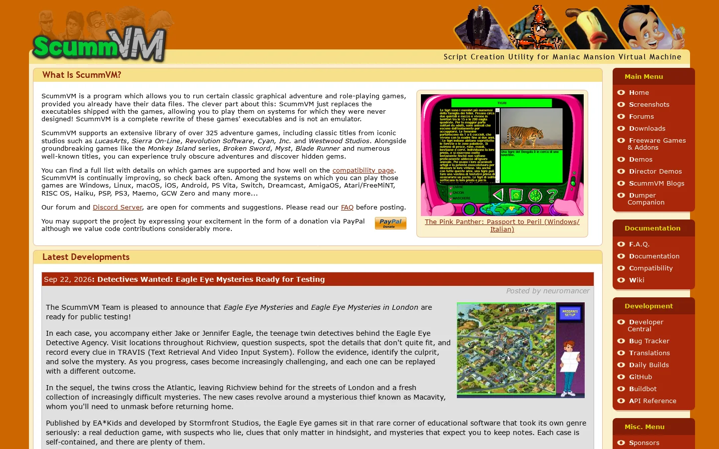 ScummVM : Homepage screenshot