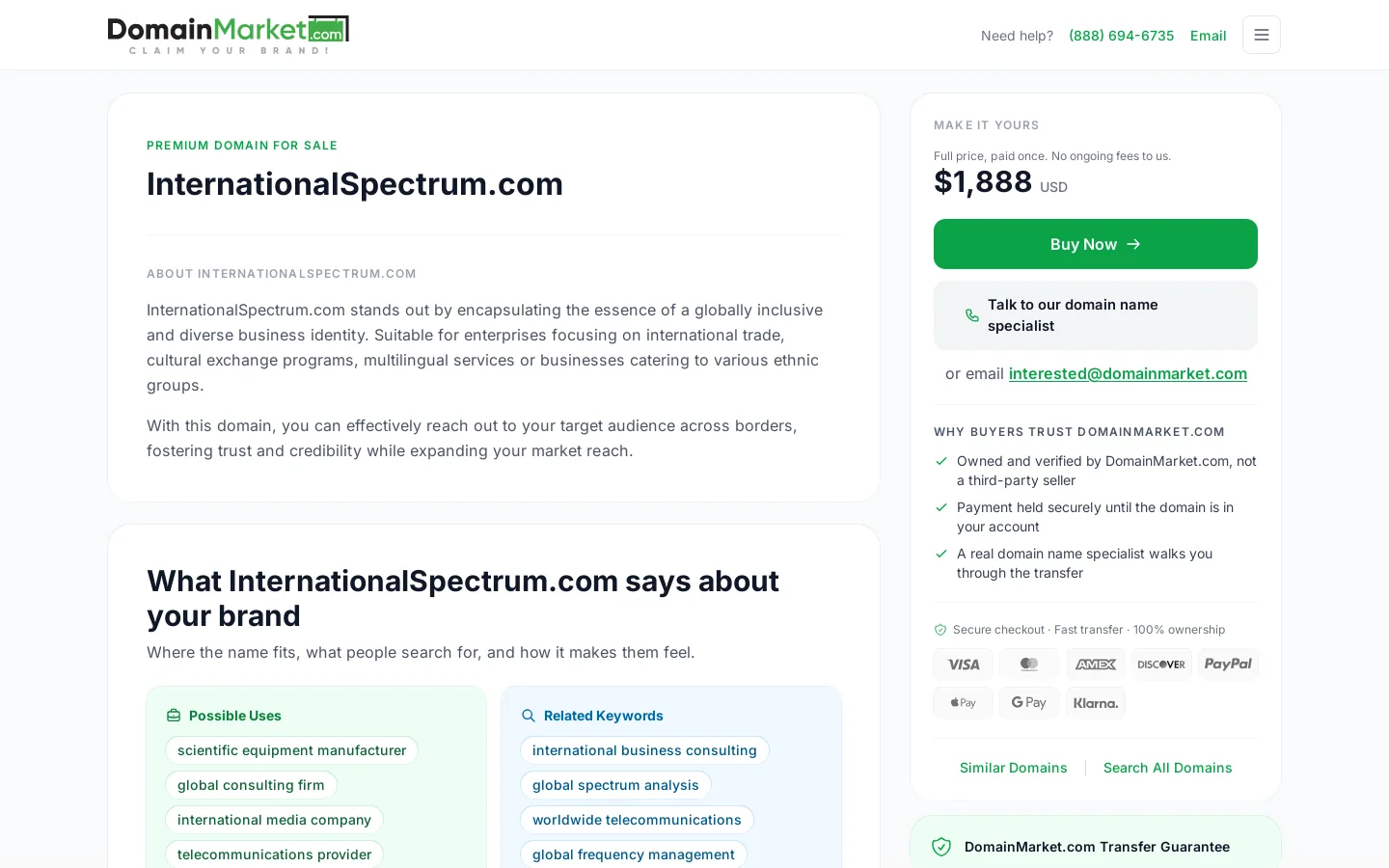 InternationalSpectrum.com is for sale Homepage screenshot