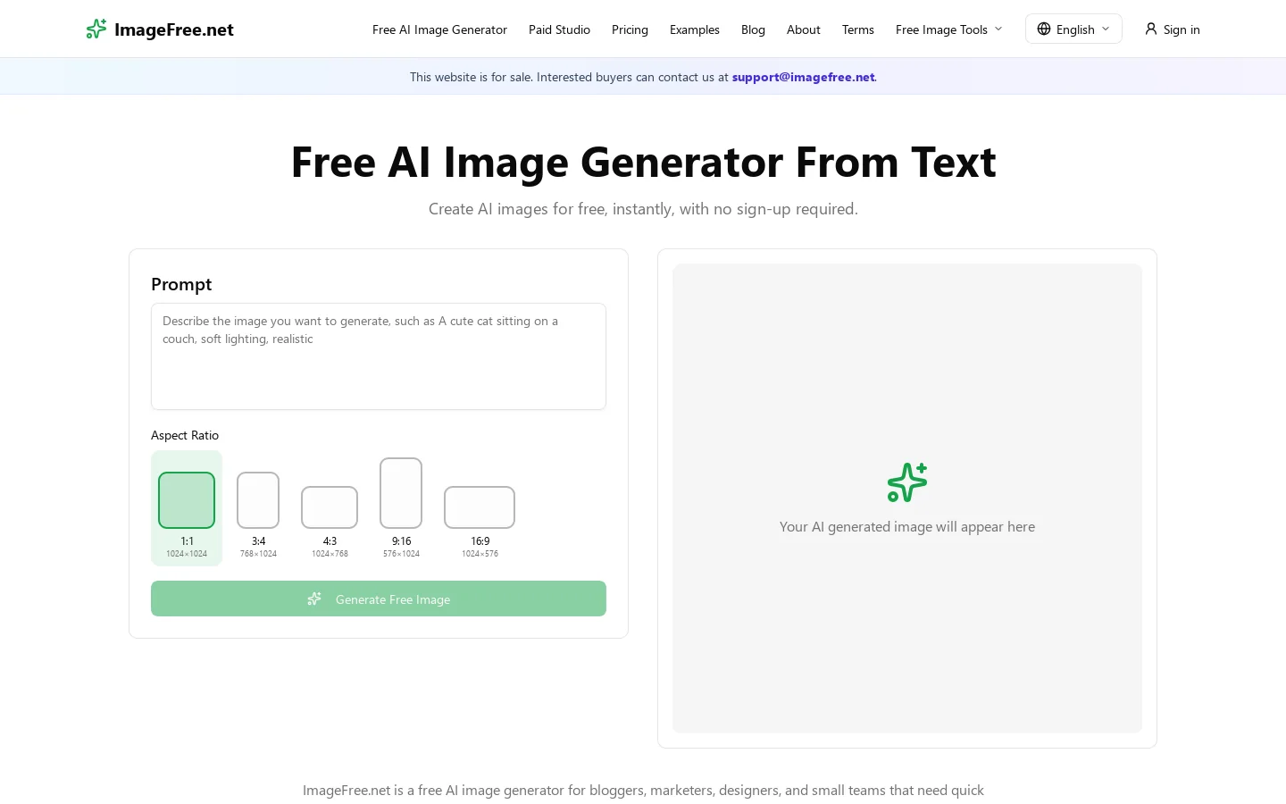 Free AI Image Generator No Sign-up, Unlimited Text to Image AI Homepage screenshot