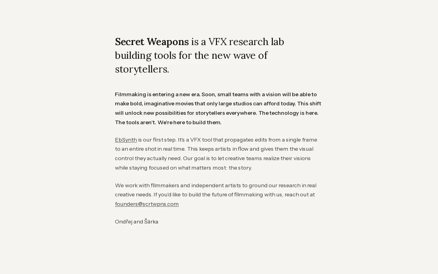 Secret Weapons Homepage screenshot