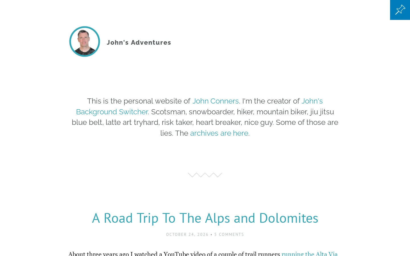 John's Adventures Homepage screenshot