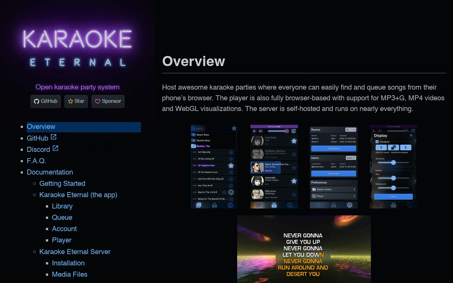 Karaoke Eternal Homepage screenshot