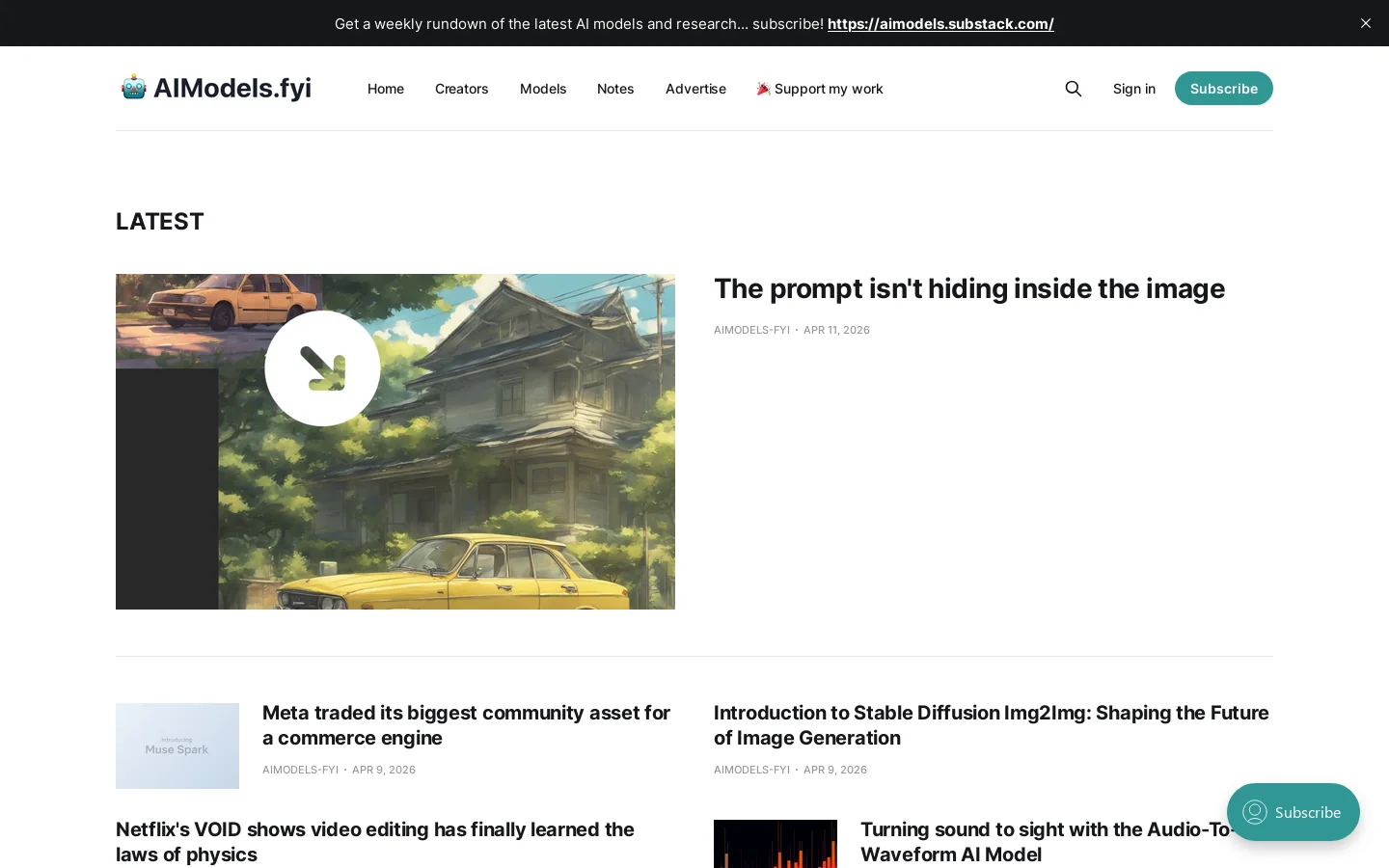AIModels.fyi Homepage screenshot