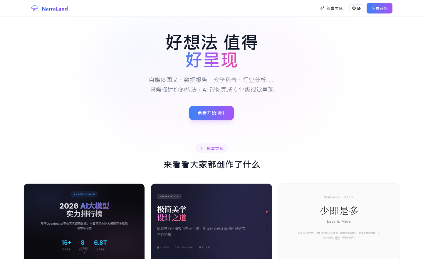 NarraLand Homepage screenshot