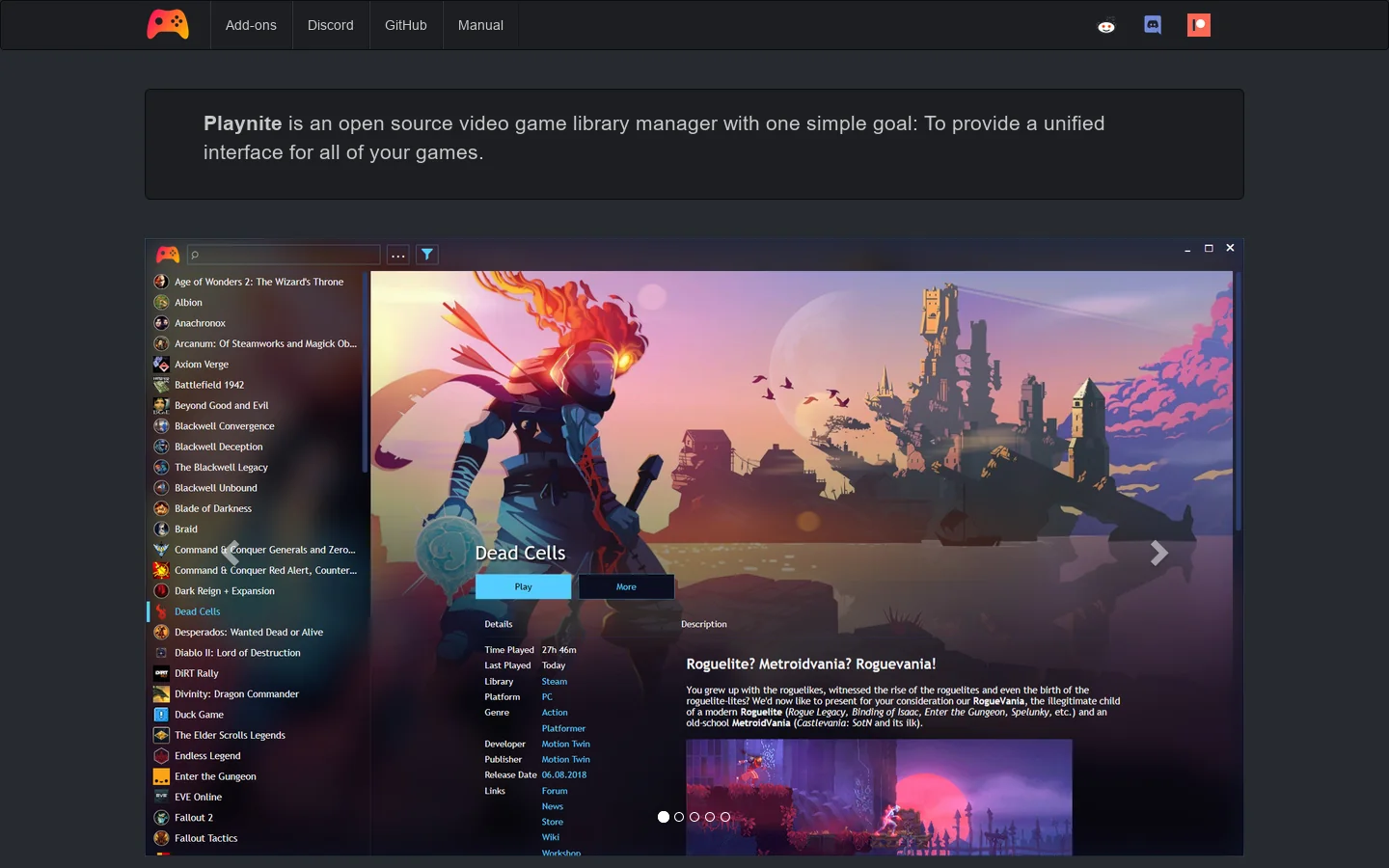 Playnite Homepage screenshot