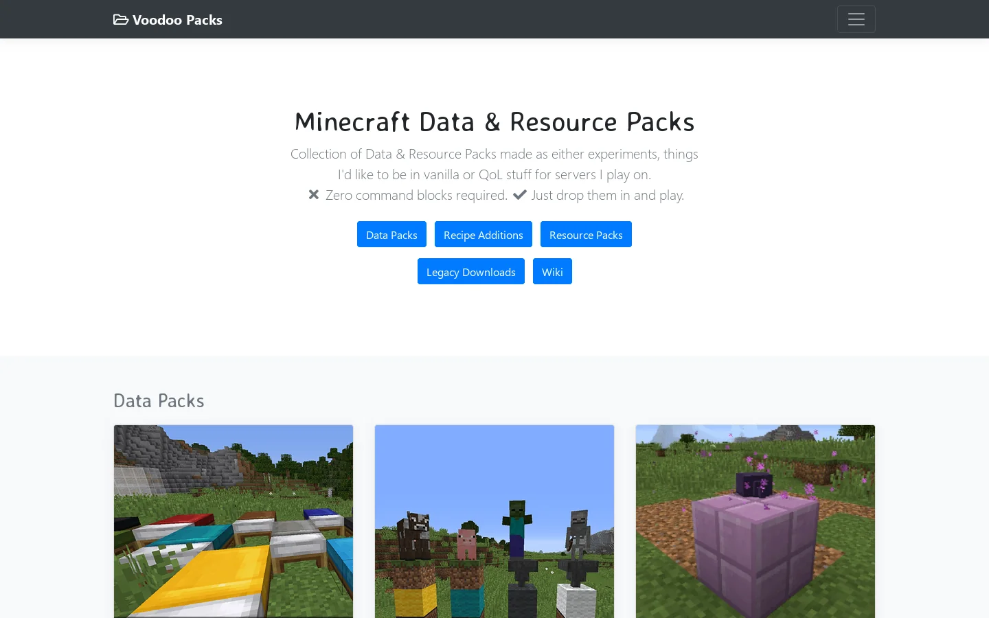 Voodoo Packs :: Data & Resource Packs for Minecraft Homepage screenshot