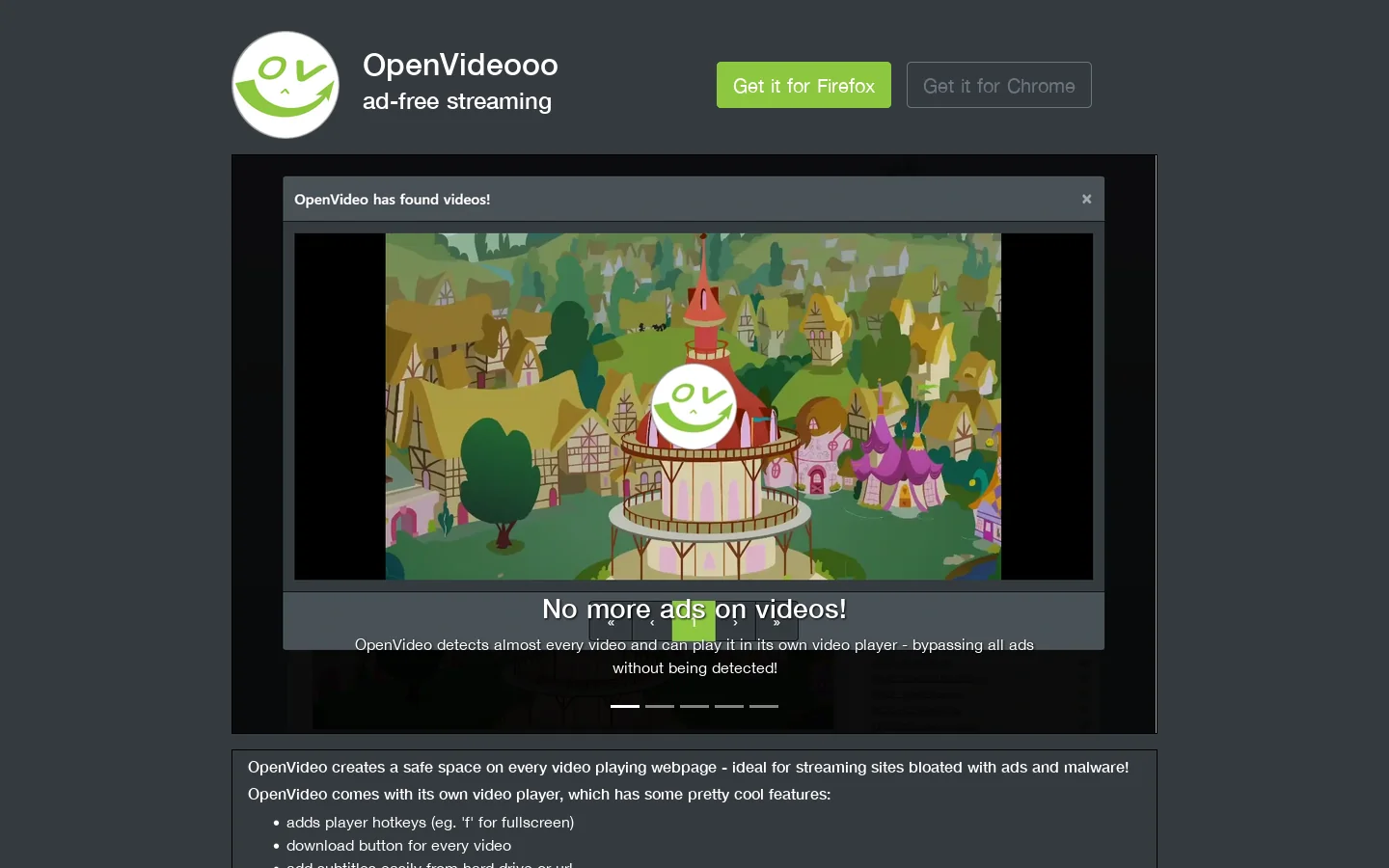 OpenVideo – ad-free streaming! Homepage screenshot