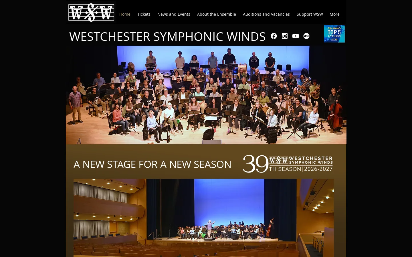 Westchester Symphonic Winds (WSW), Music Ensemble in Tarrytown, NY Homepage screenshot
