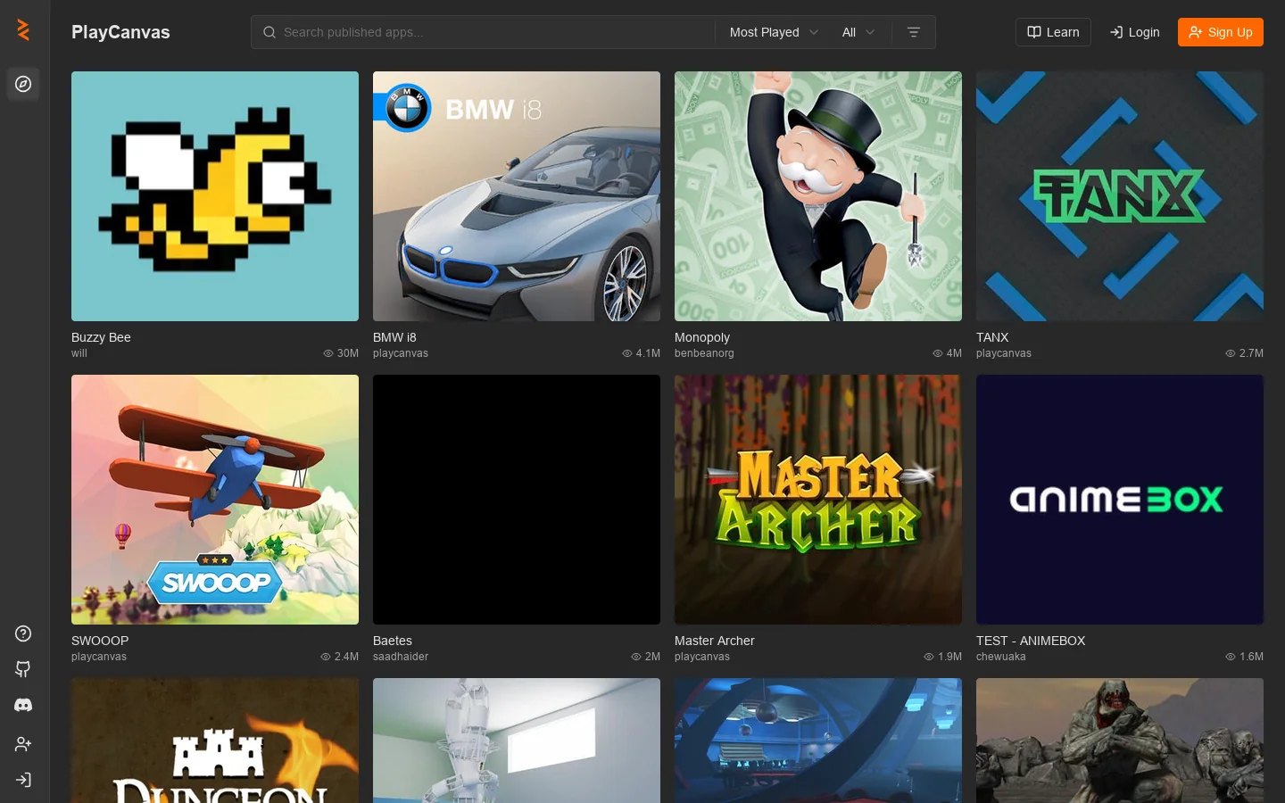 PlayCanvas Homepage screenshot