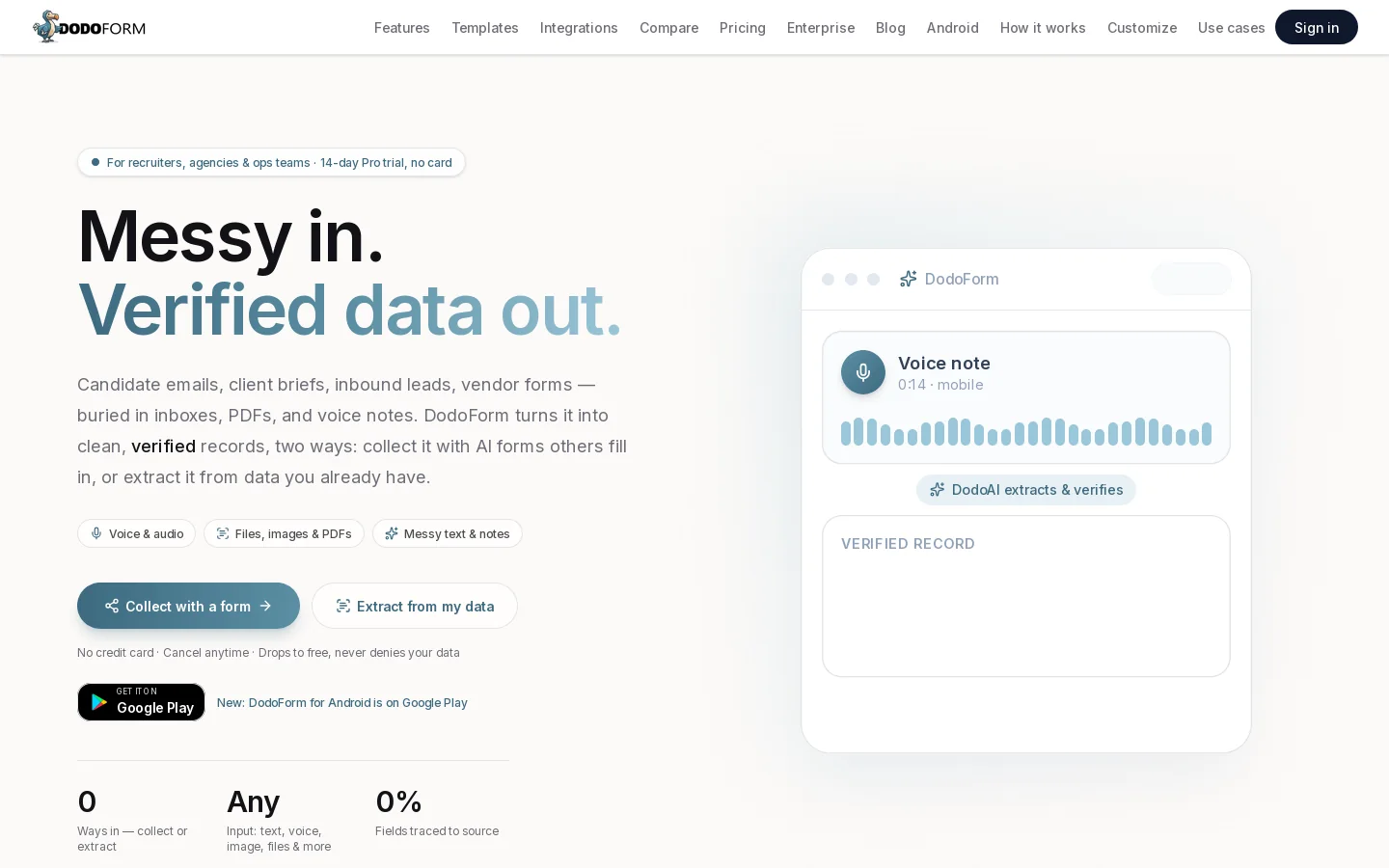 DodoForm Homepage screenshot