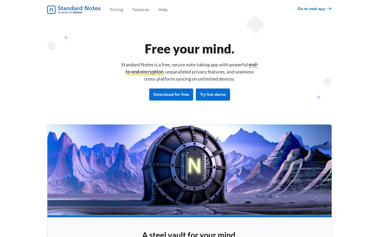 Standard Notes Homepage screenshot