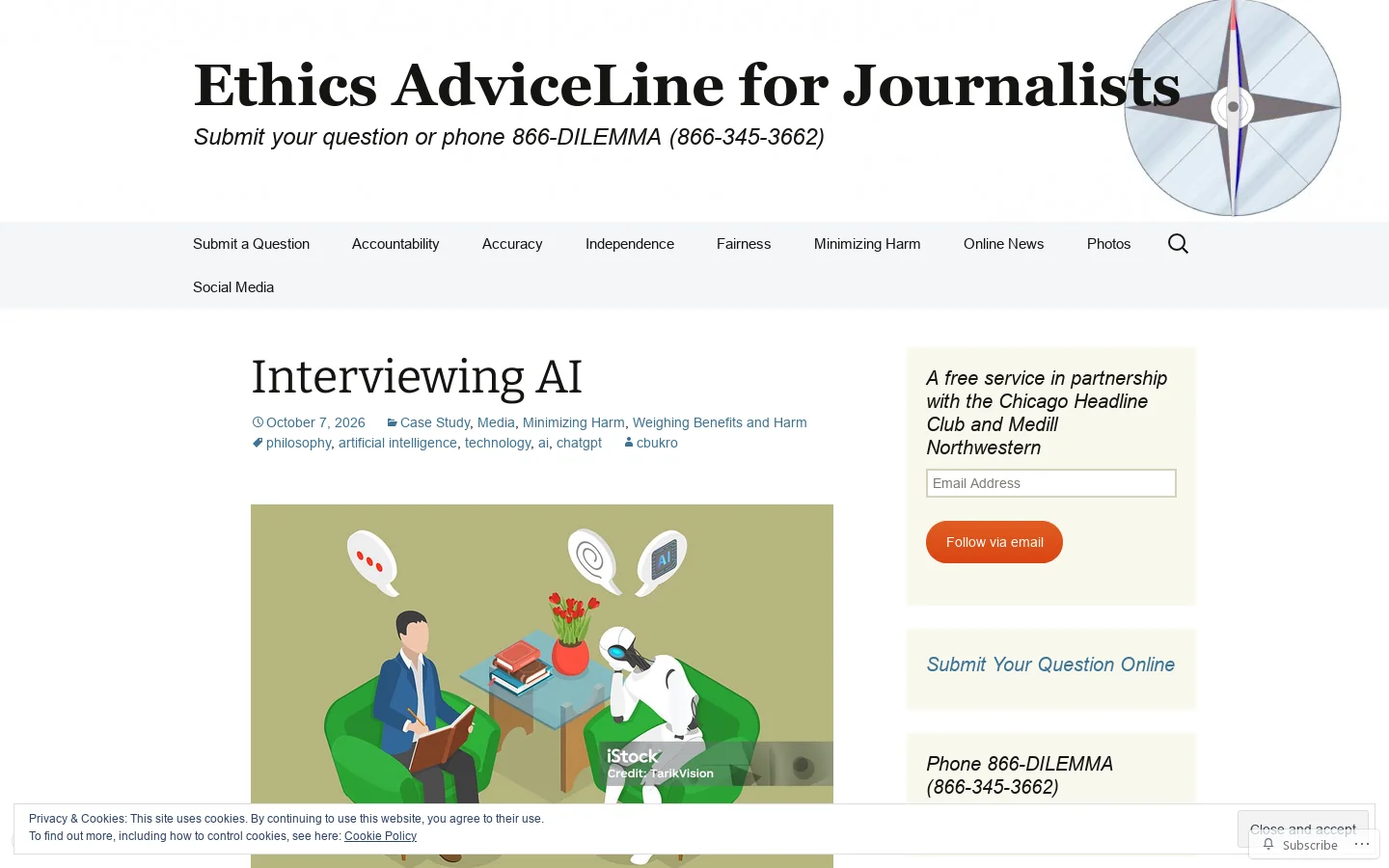 Ethics AdviceLine for Journalists Homepage screenshot