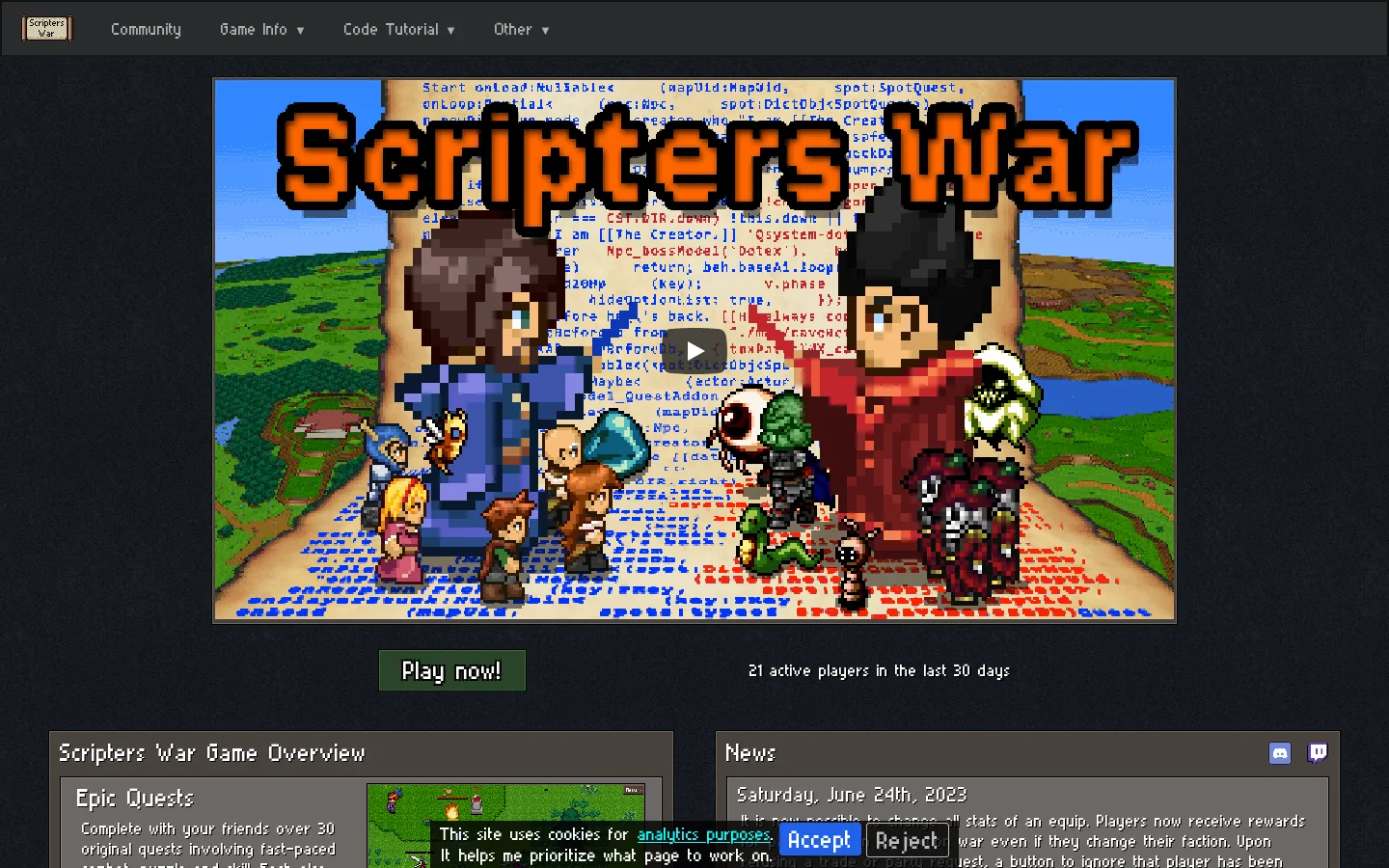 Scripters War Homepage screenshot