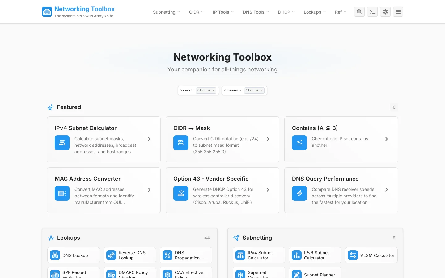 Networking Toolbox Homepage screenshot