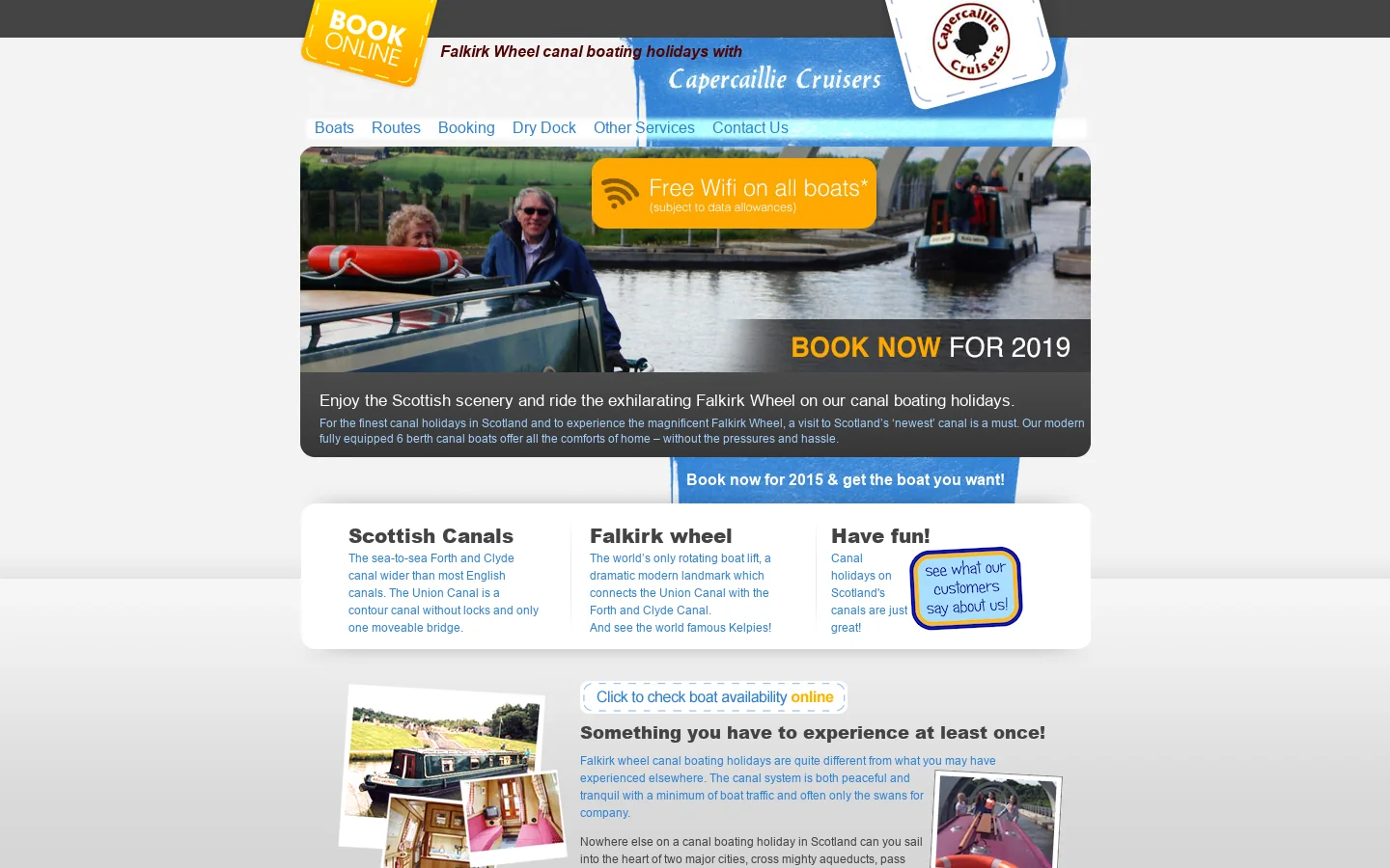 Falkirk wheel canal boating holidays Homepage screenshot