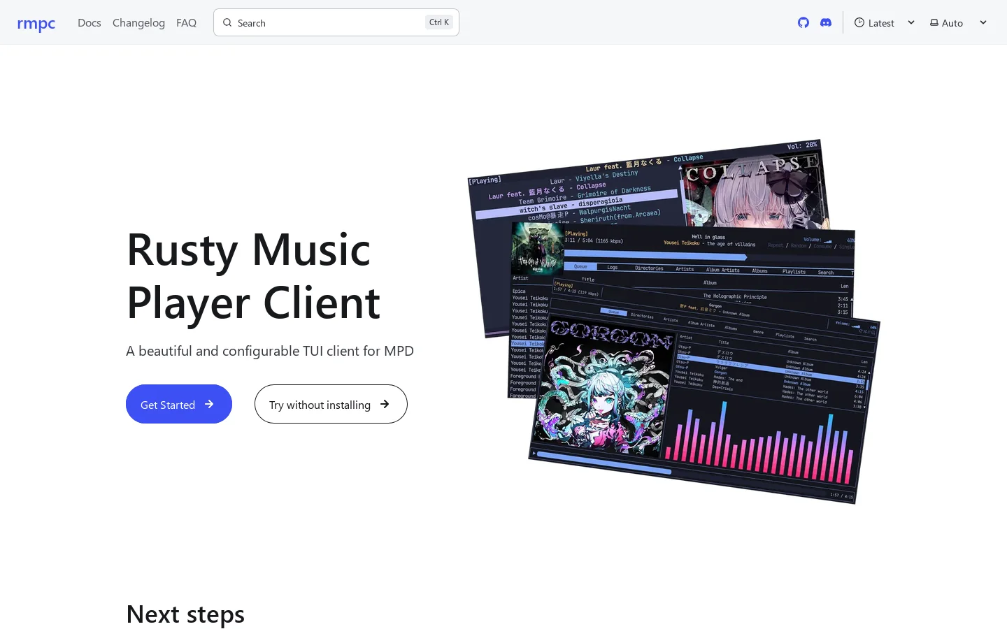 rmpc Homepage screenshot