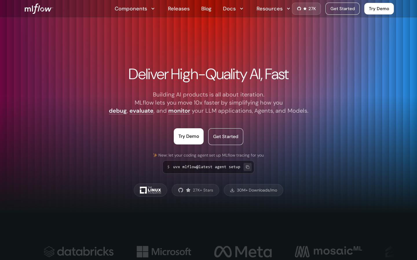 MLflow Homepage screenshot