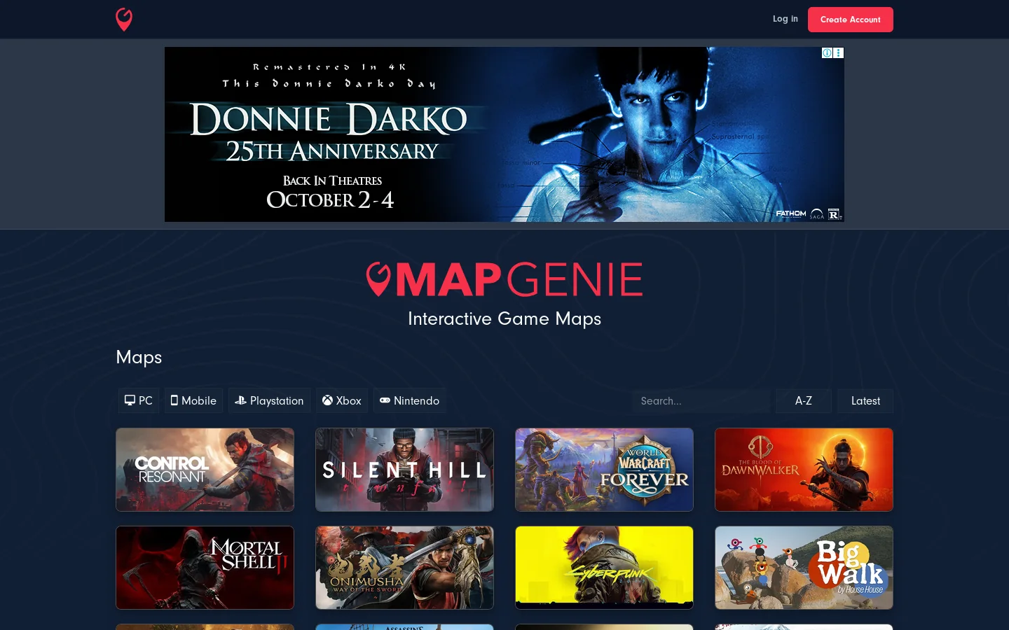 MapGenie Homepage screenshot