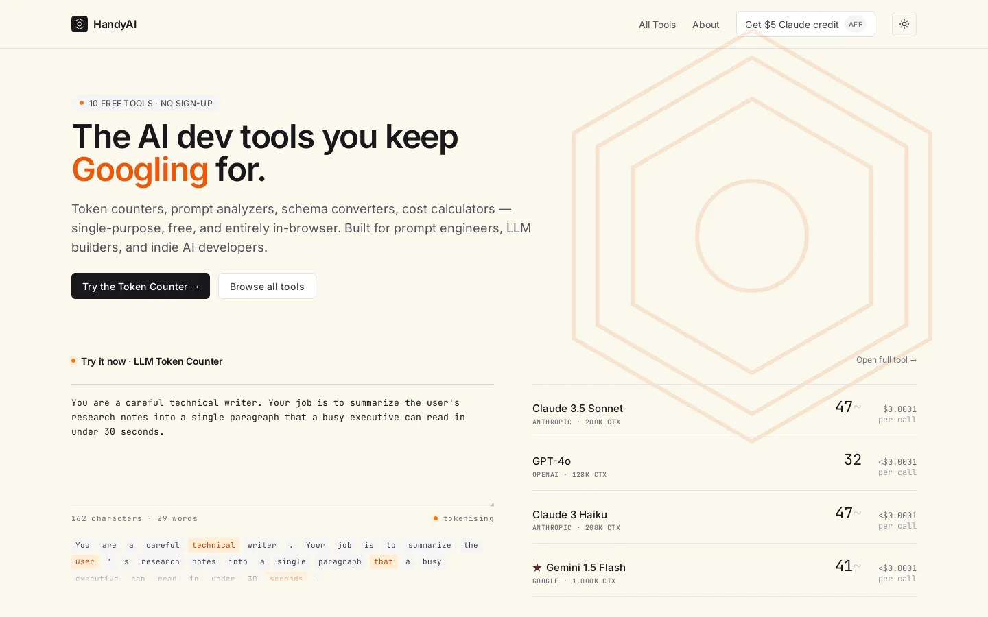 HandyAI Homepage screenshot