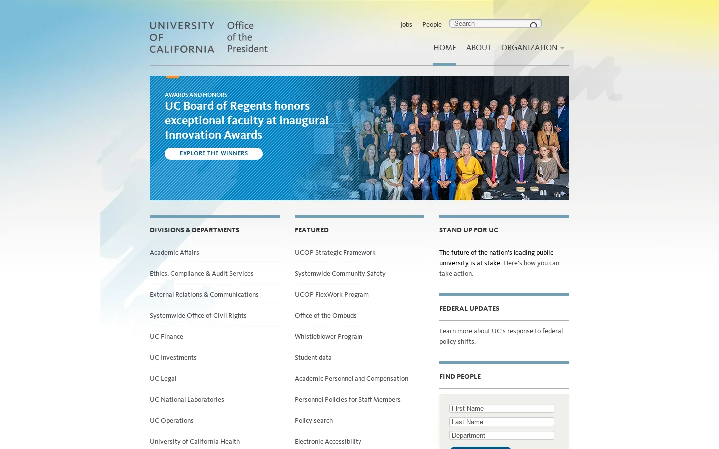 University of California | Office of The President Homepage screenshot