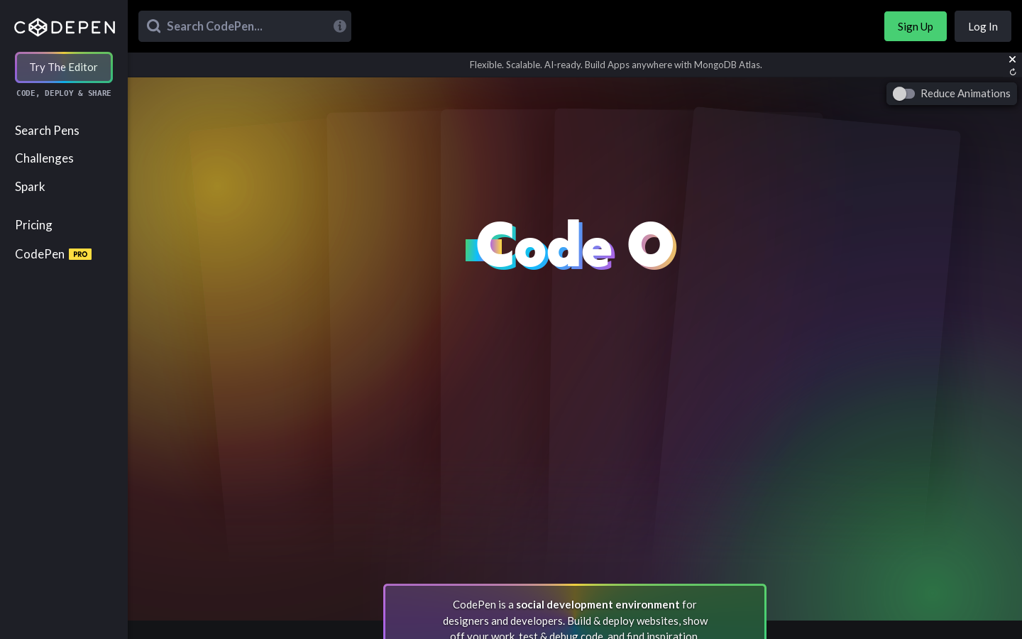 CodePen Homepage screenshot