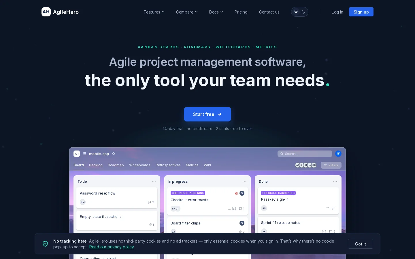 AgileHero Homepage screenshot
