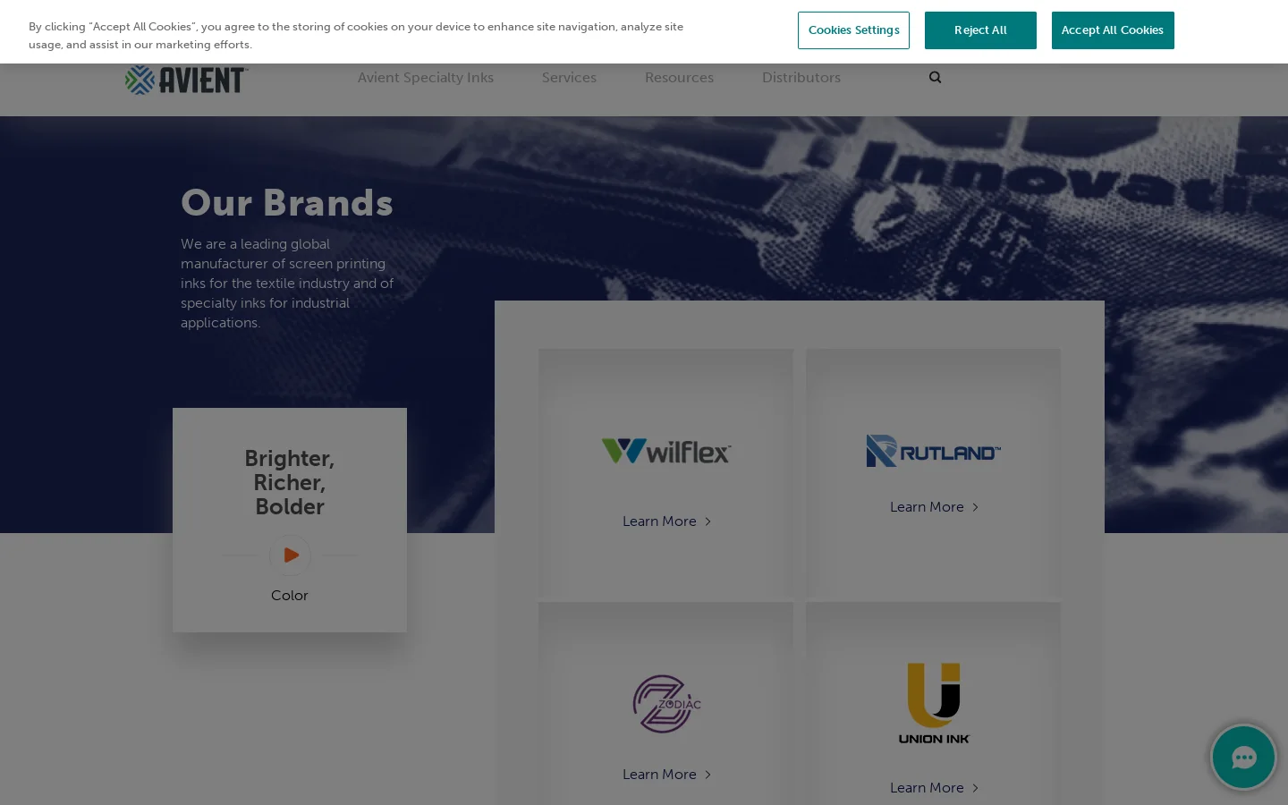 Rutland™ Inks Homepage screenshot