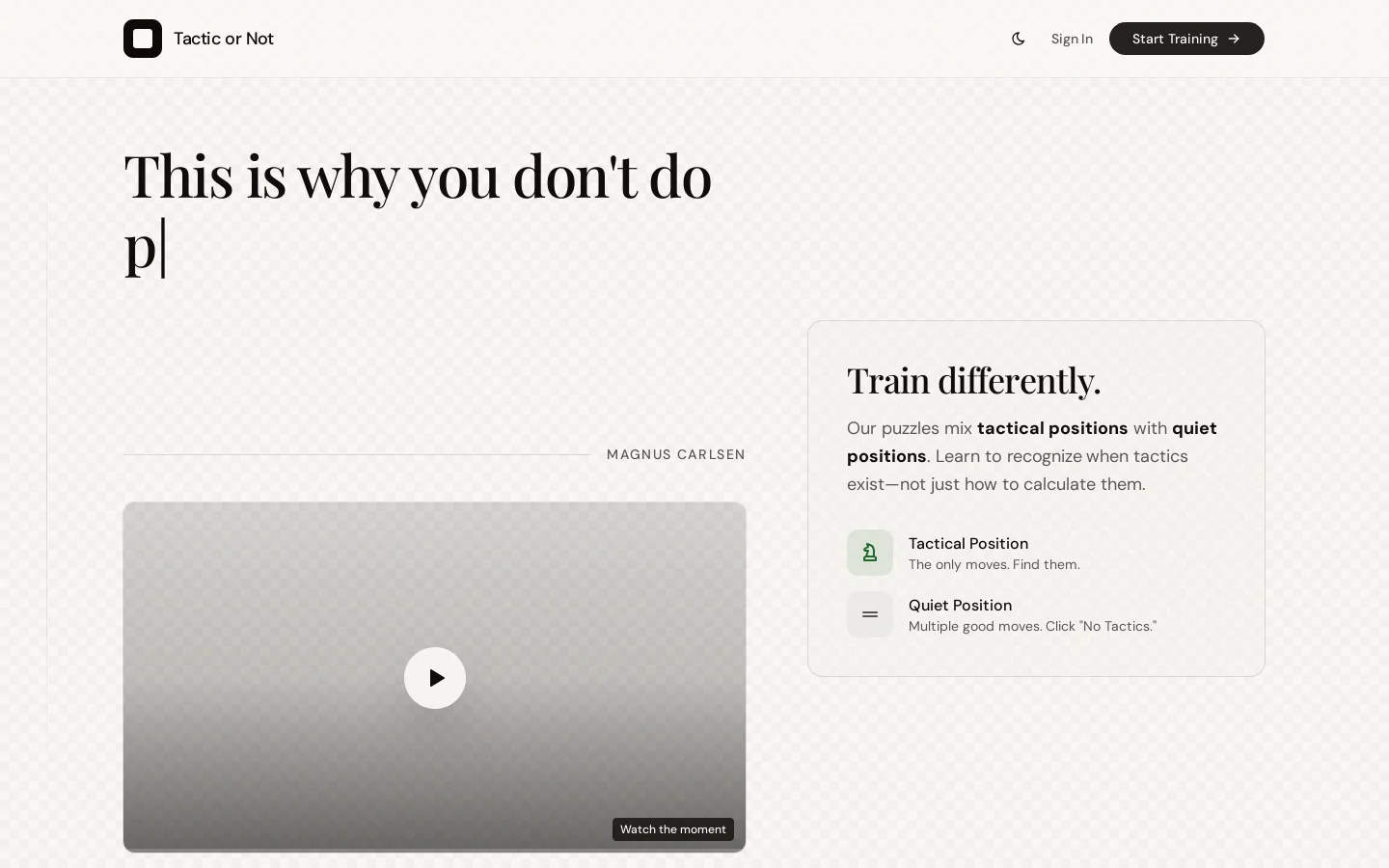 Tactic or Not Homepage screenshot