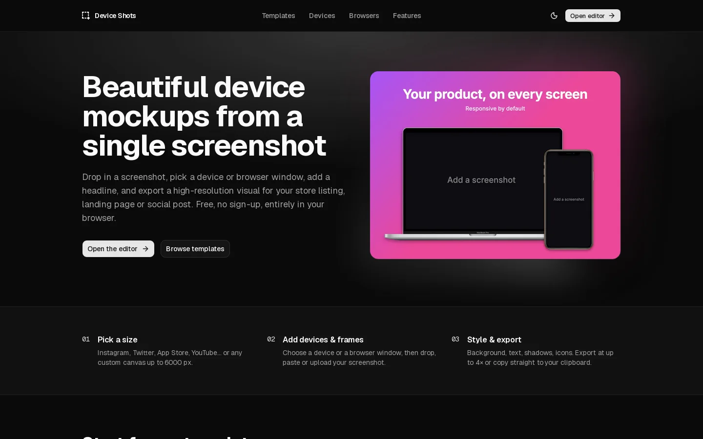 Device Shots Homepage screenshot