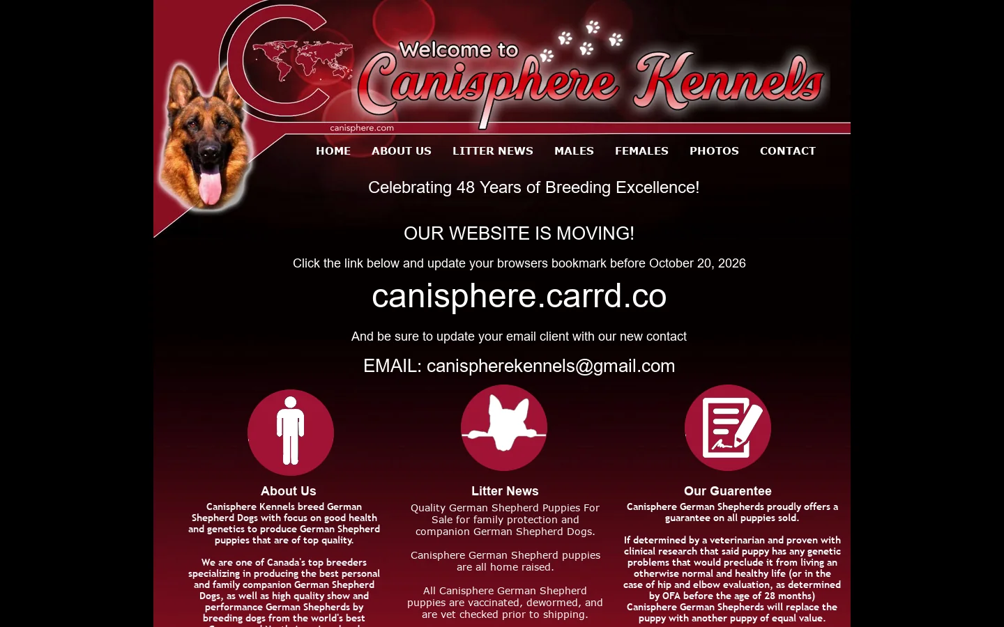 Canisphere Kennels Homepage screenshot