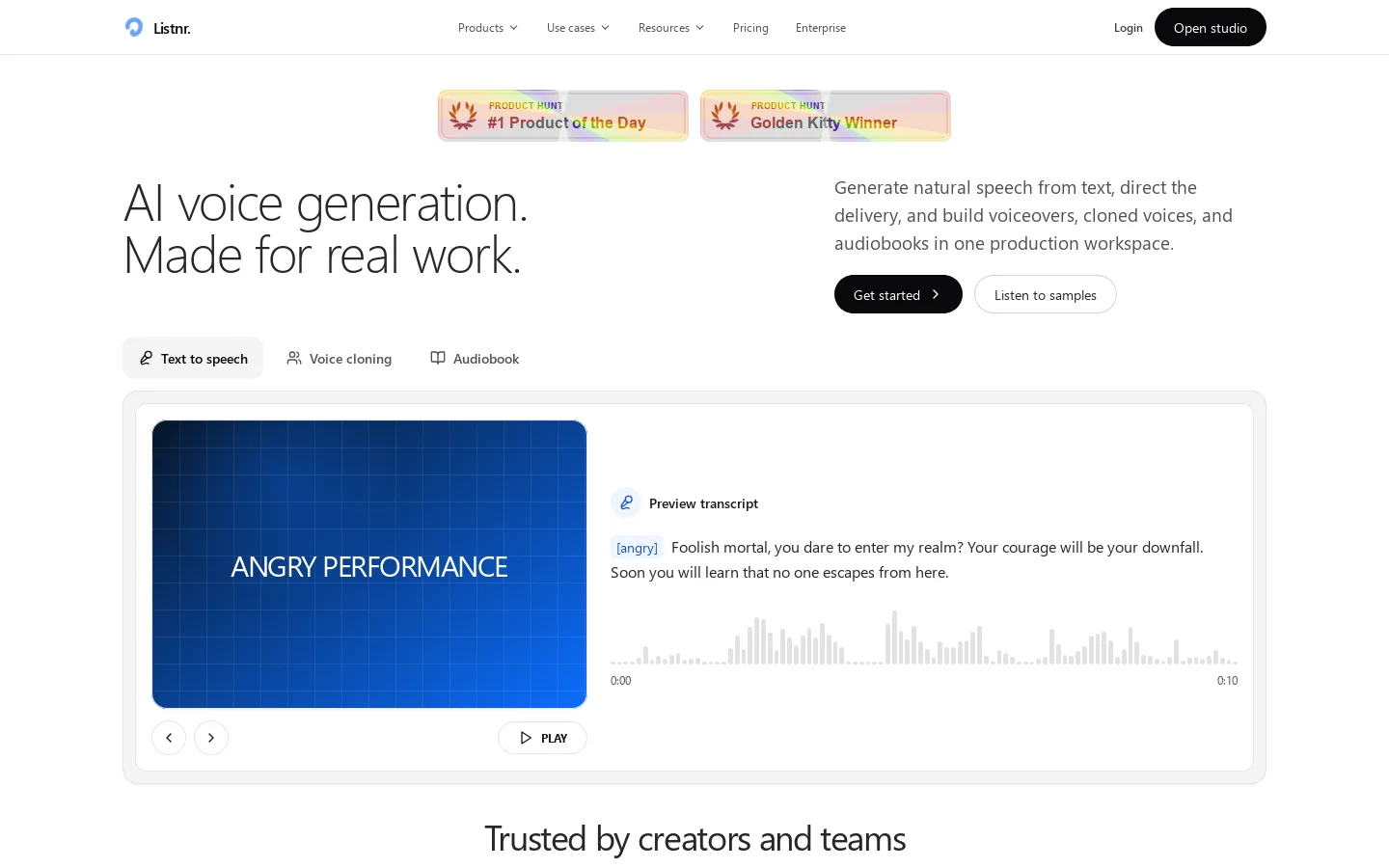 Listnr Homepage screenshot