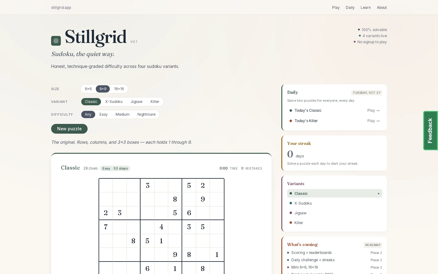 Stillgrid Homepage screenshot