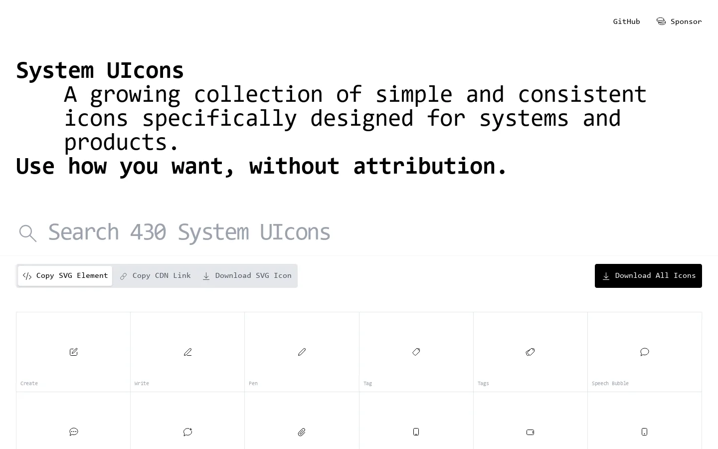 System UIcons Homepage screenshot