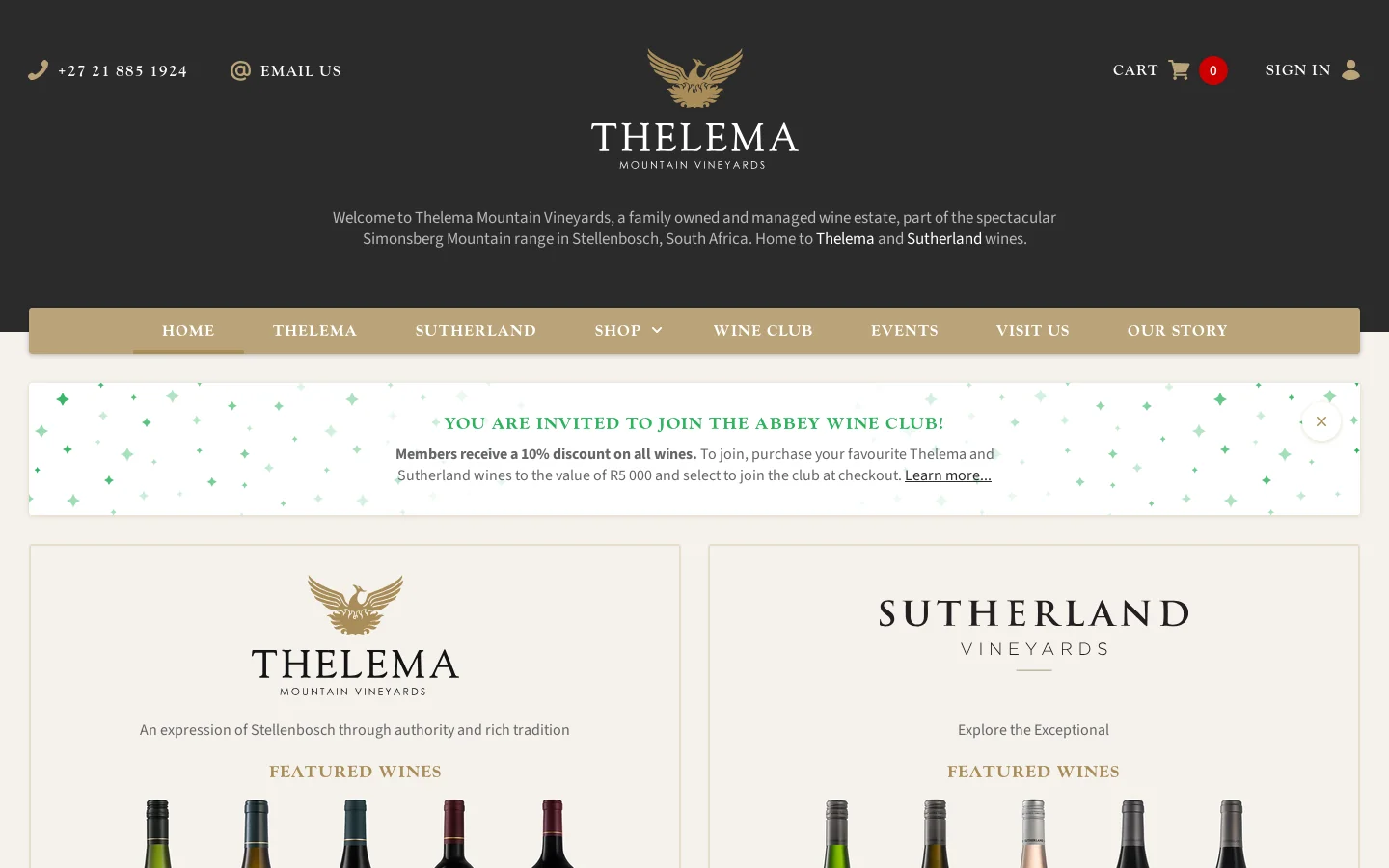Thelema Mountain Vineyards Homepage screenshot