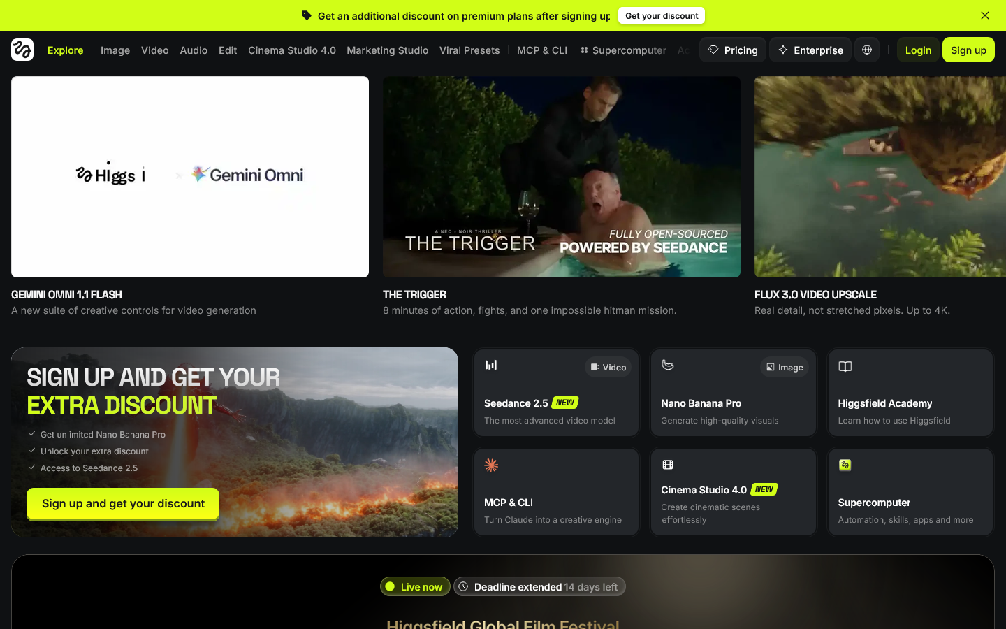 Higgsfield AI Homepage screenshot