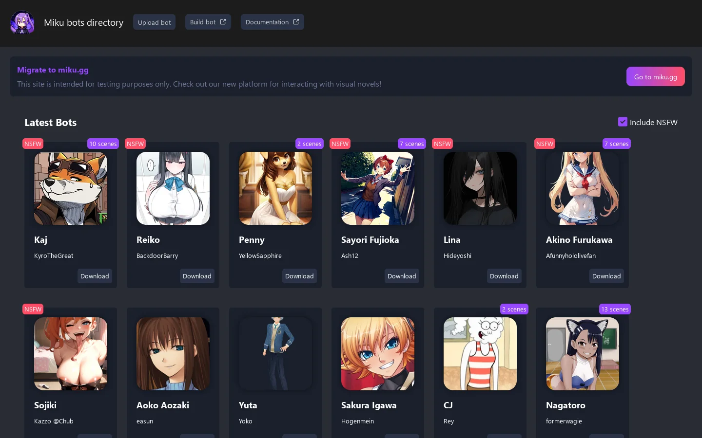 Bot Database | miku.gg Homepage screenshot