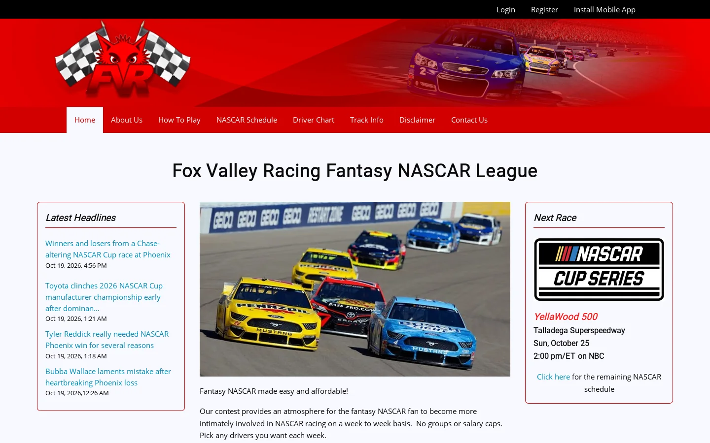 Fox Valley Racing Homepage screenshot