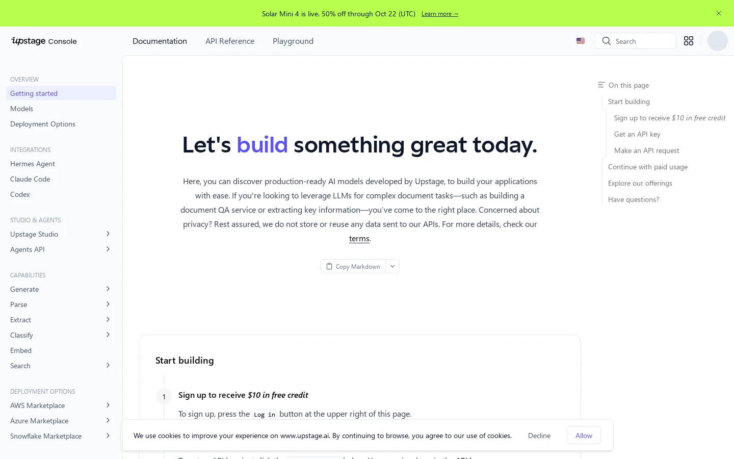 Start Using Upstage AI | Setup Guide for Developers Homepage screenshot