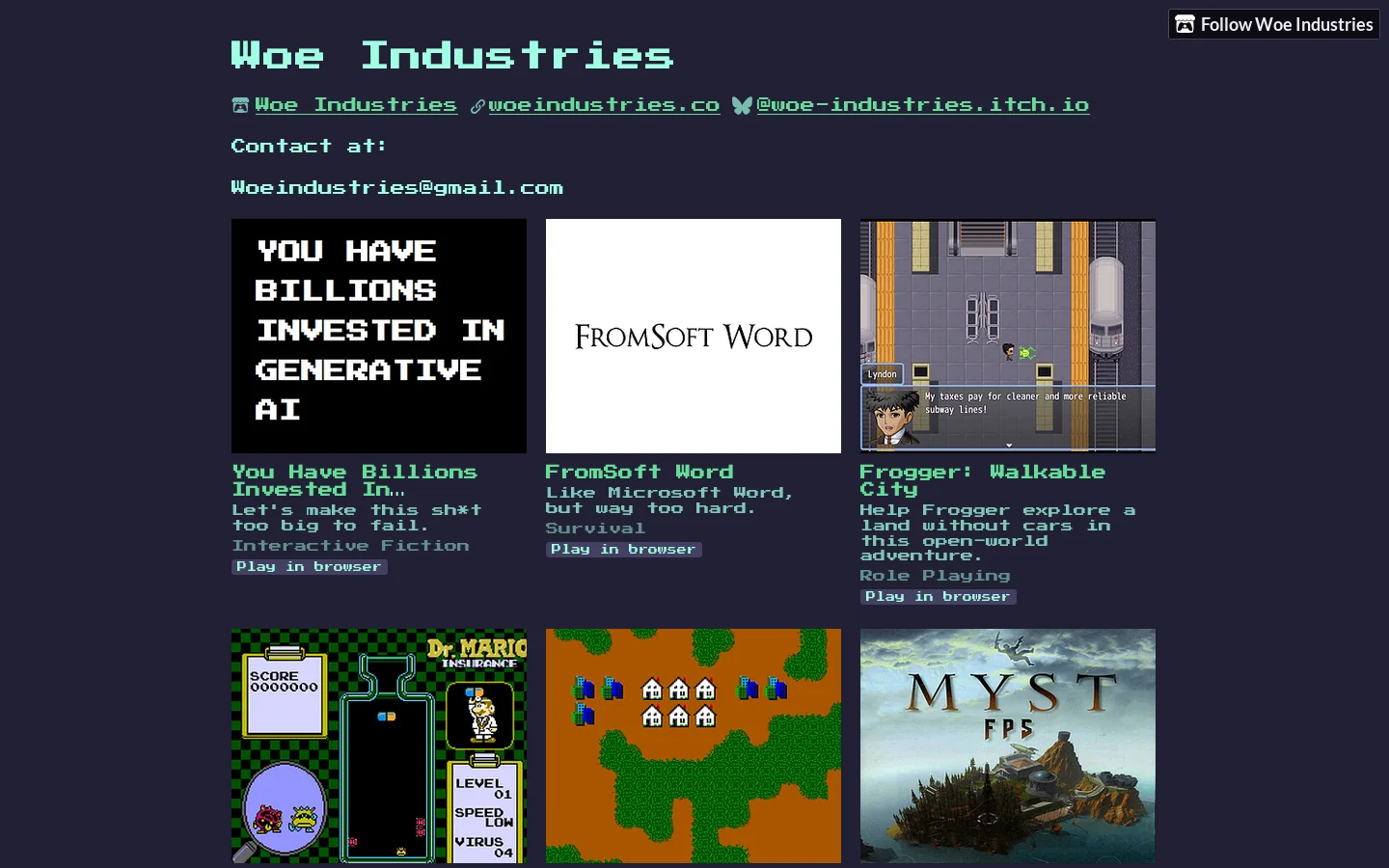 Woe Industries Homepage screenshot