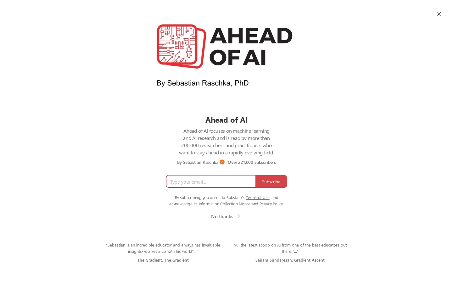 Ahead of AI | Sebastian Raschka, PhD | Substack Homepage screenshot