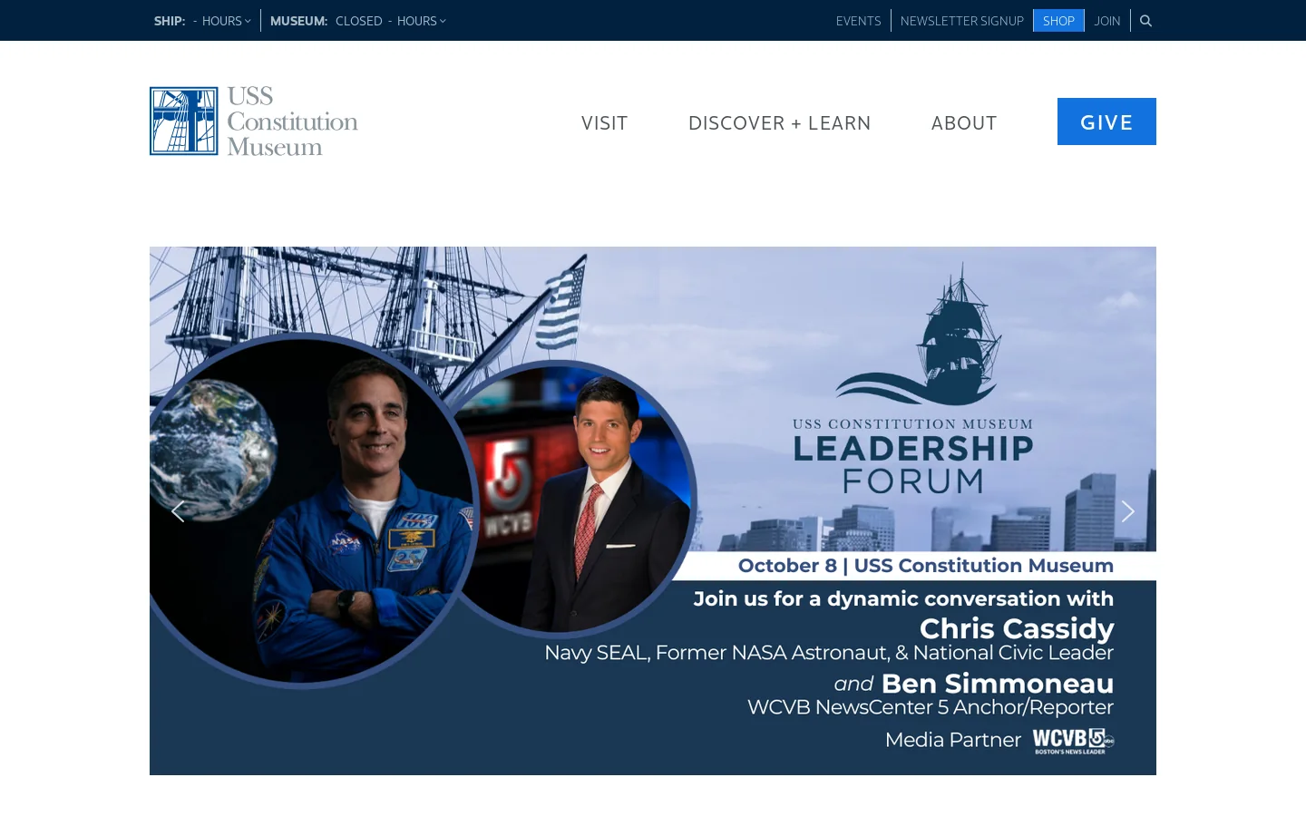 USS Constitution Museum Homepage screenshot